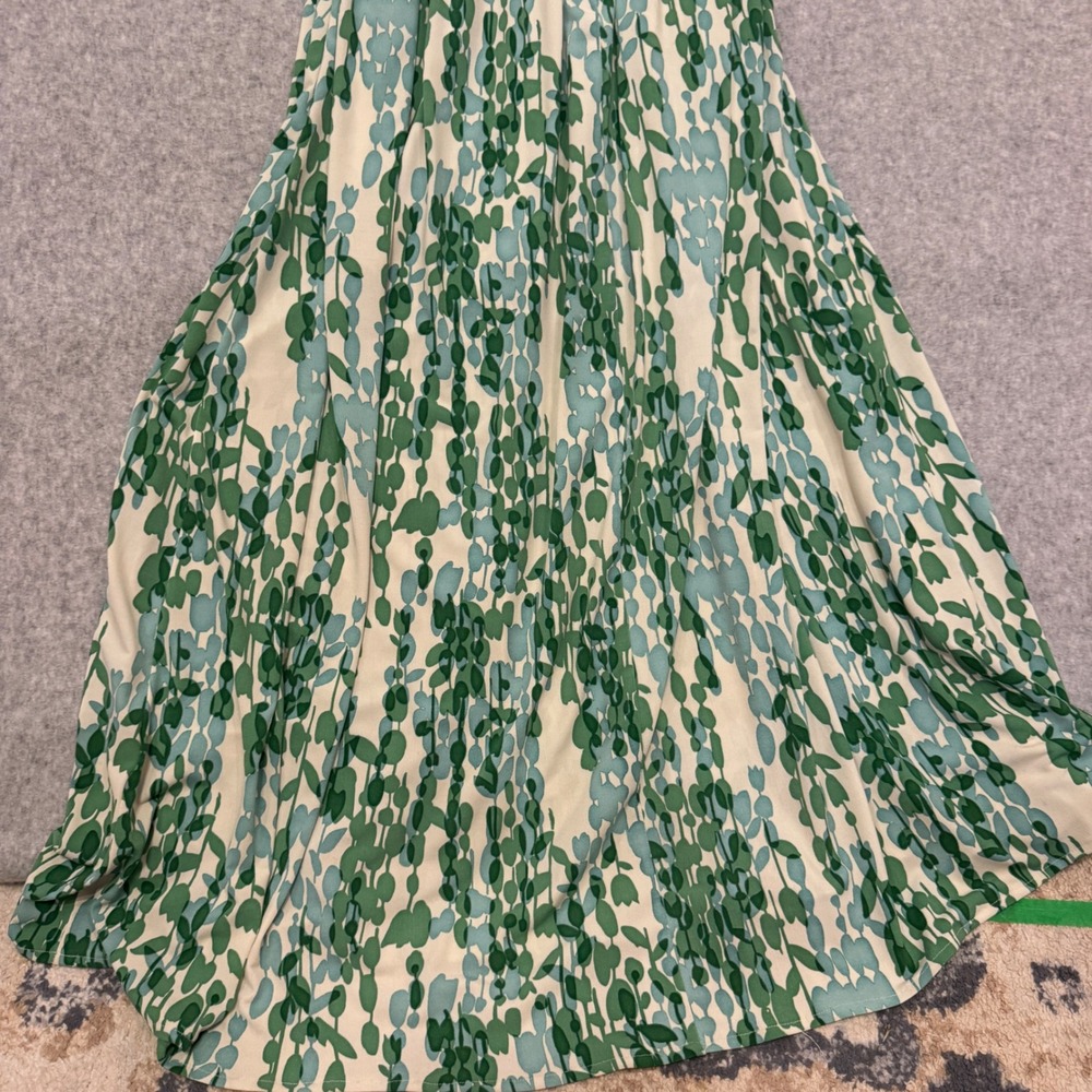 Suzi Chin Maggy Boutique Green Abstract Leaf Halter Maxi Dress Size 8 Y2K - Picture 12 of 12